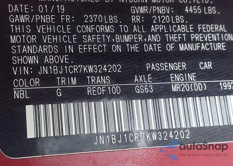 2019 Nissan Rogue Sport S из США, поврежденный, VIN JN1BJ1CR7KW324202